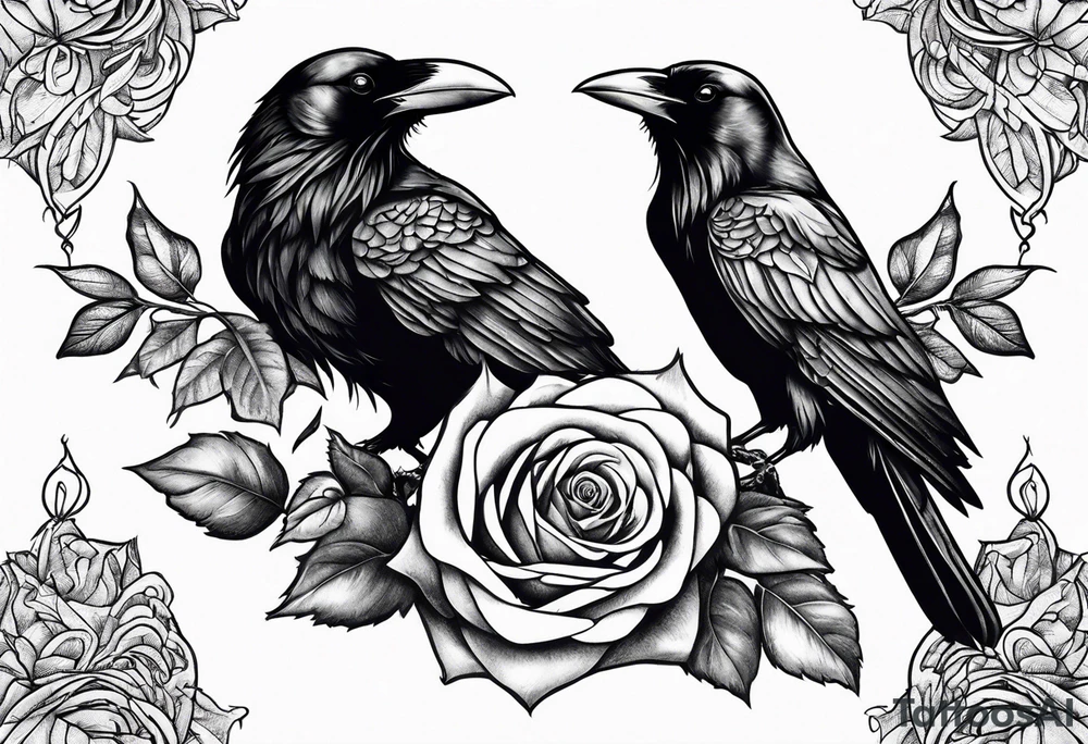 Raven holding  rose tattoo idea