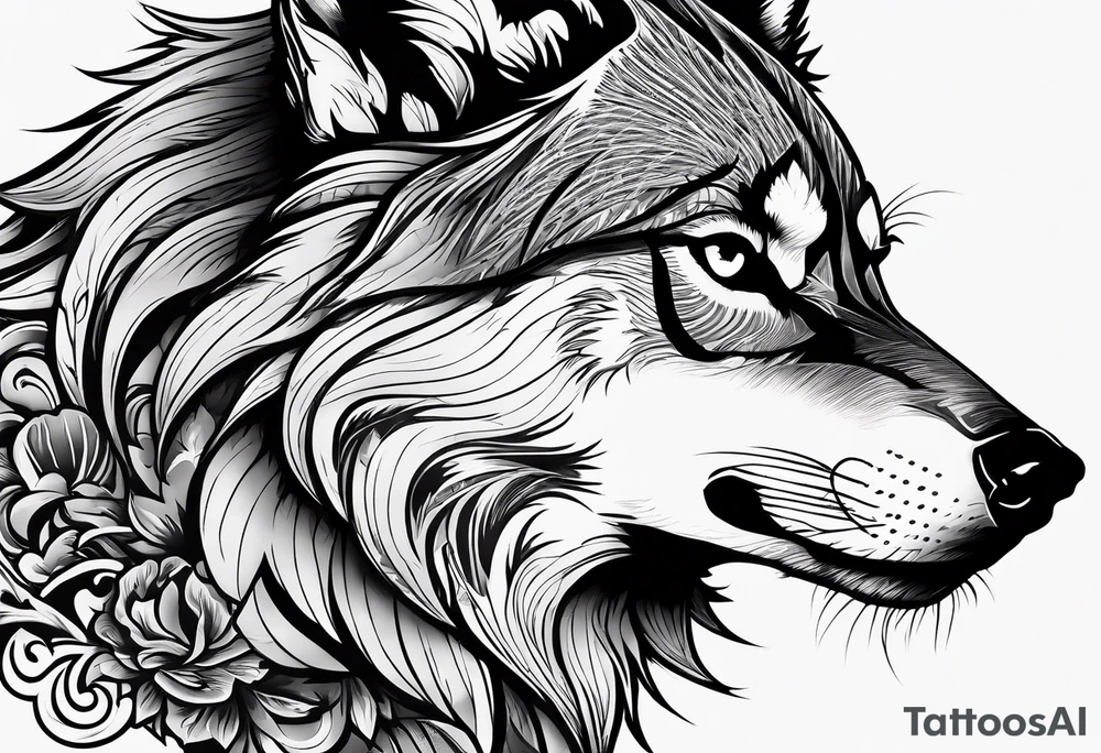 Sexy and angry wolf for woman, along left side of woman’s body tattoo idea