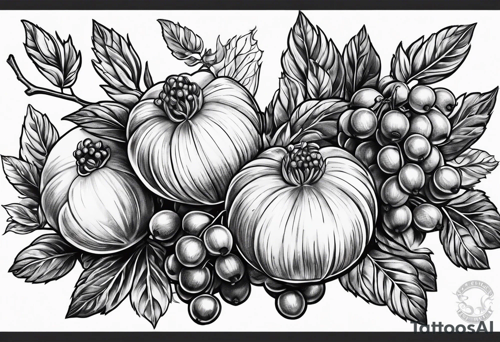 Syringa and Gooseberries in a bundle from the side tattoo idea