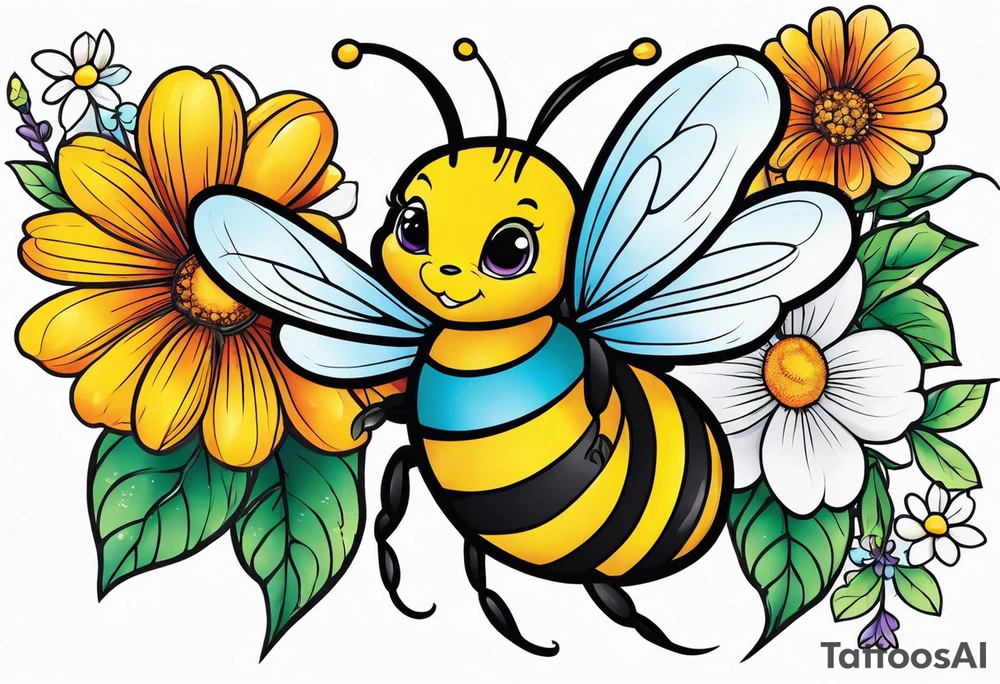 Fairy. Bee. Flowers tattoo idea