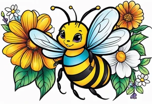 Fairy. Bee. Flowers tattoo idea