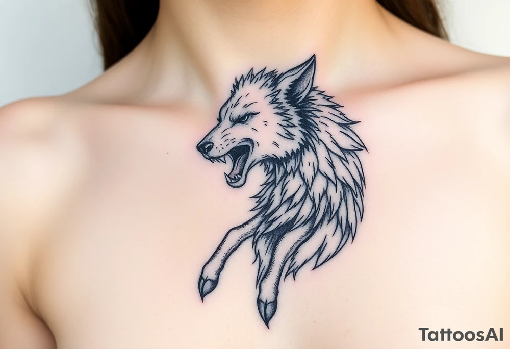 A  wolf snarling as a sheep  mystical creature tattoo idea