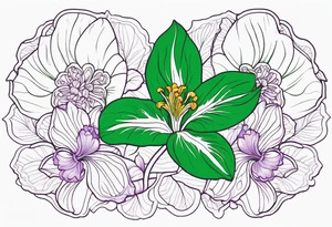 An outline of a green rio dipladenia flower and a green/purple in the background tattoo idea