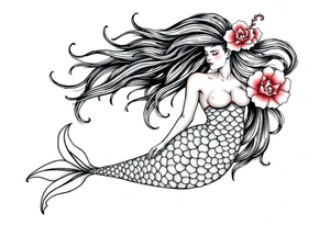 mermaid with flowing hair tattoo idea