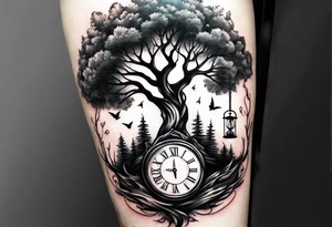 tattoo drawing of a tree on top a hour glass tattoo idea