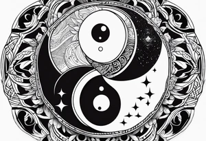 Yin yang symbol with sacred geotry patterns tattoo idea