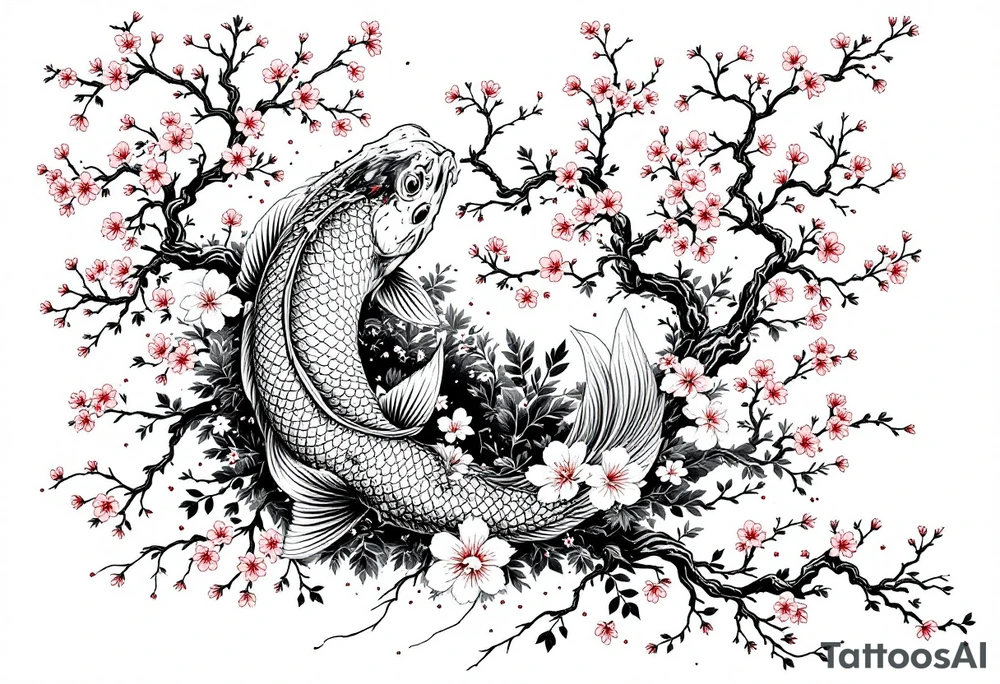 Koi fish, cherry blossom tree tattoo idea