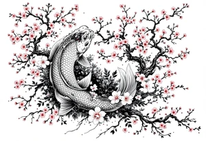 Koi fish, cherry blossom tree tattoo idea