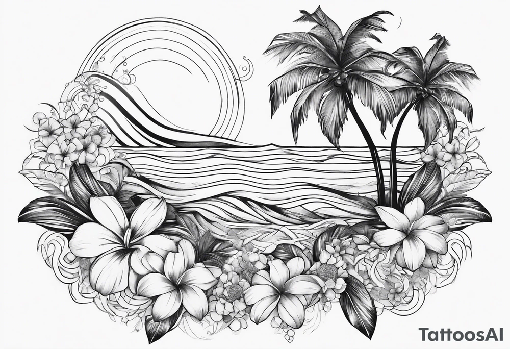 wave,, flower, palm tattoo idea