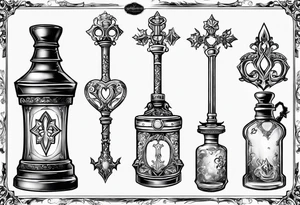 Kingdom hearts keyblade in a Felix felicis potion bottle tattoo idea