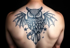 Majestic owl surrounded by beautiful dragon tattoo idea