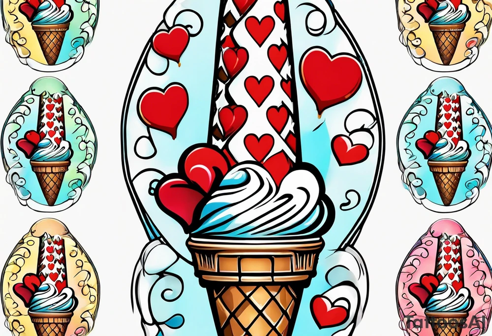 ice cream cone with one red heart tattoo idea
