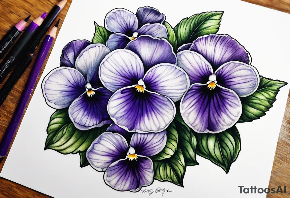 Violets in full color tattoo idea