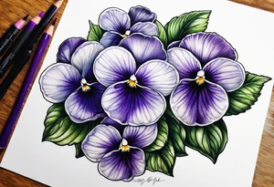 Violets in full color tattoo idea