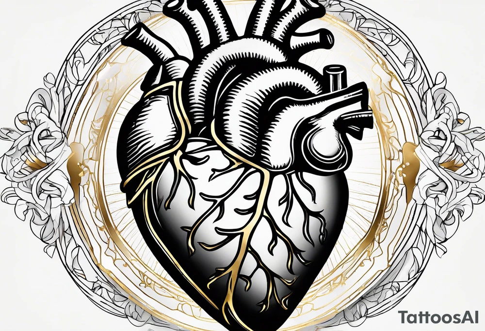 Anatomical heart with gold sealant lines tattoo idea