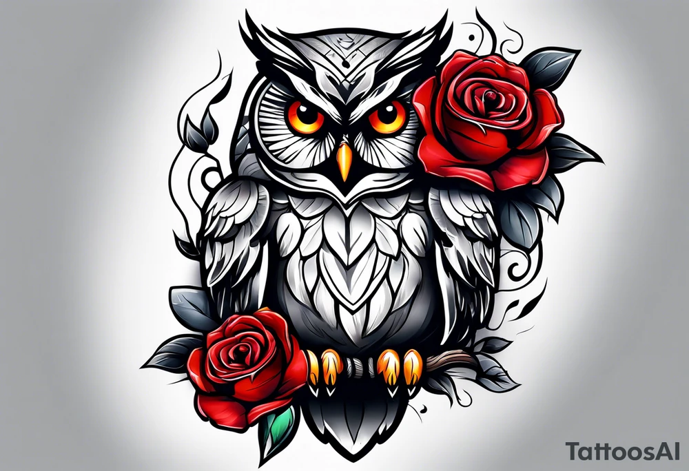 Color owl. 
Three red roses 
On the forearm tattoo idea
