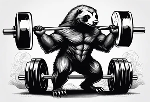 Muscular old honey badger lifting barbell. tattoo idea