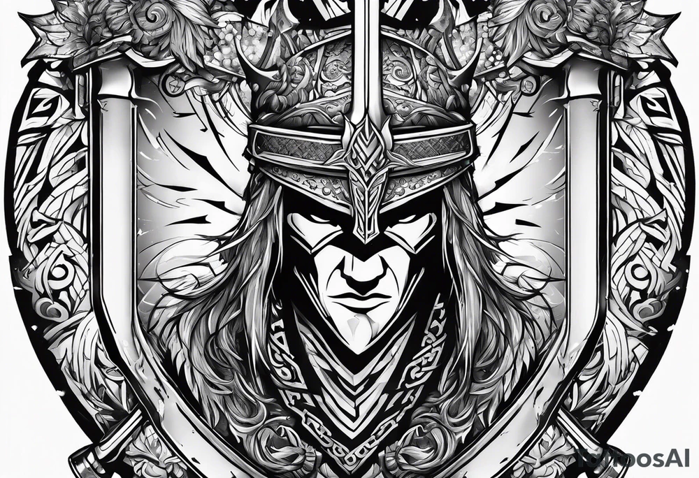 Valhalla sword shield axe armour tattoo idea