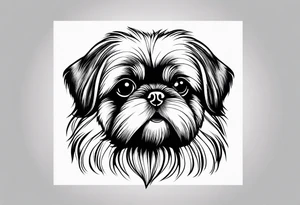 The most minimalist drawing of a pekingese with shih tzu dog's face. He has big eyes and a crooked smile. Do it like Picasso tattoo idea