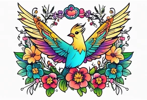 Fairytale flower bird crown tattoo idea