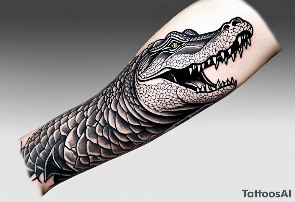 Arm sleeve with alligators and lightning tattoo idea