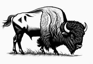 fine line bison outline - white background, clean background, no skin tattoo idea