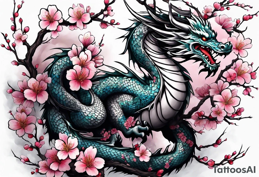 A cherry blossom dragon tattoo idea
