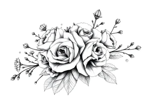 vintage bouquet of wild roses and meadow flowers with morning dew tattoo idea