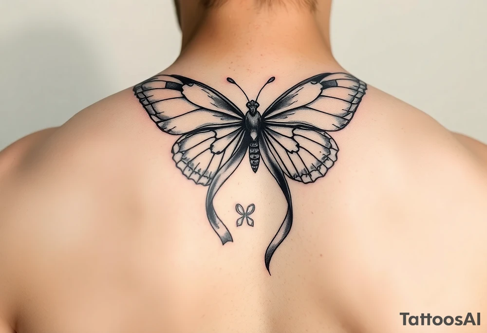 ethereal butterfly with flowing silk HIV-positive symbol ribbons in moonlight tattoo idea