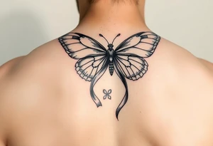 ethereal butterfly with flowing silk HIV-positive symbol ribbons in moonlight tattoo idea