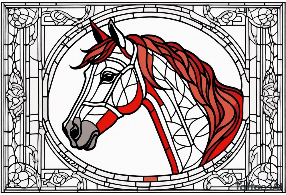 stained glass window with a red horse's head tattoo idea