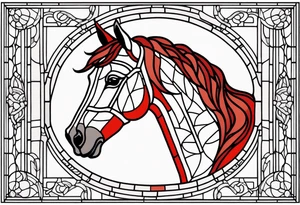 stained glass window with a red horse's head tattoo idea