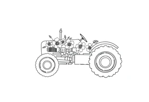 feminine tractor with flowers tattoo idea