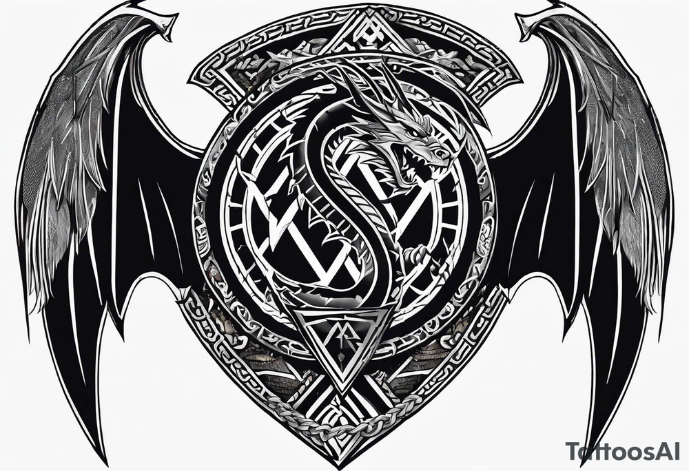 Valhalla sword shield dragon axe Valknut barbed wire chains tribal tattoo idea Valhalla sword shield dragon axe Valknut barbed wire chains tribal tattoo idea