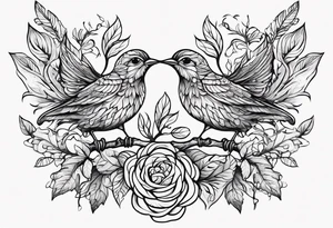 Whimsical birds and vines and leaves forearm tattoo idea