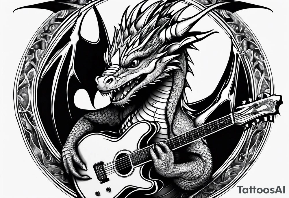 baby dragon with guitar tattoo idea