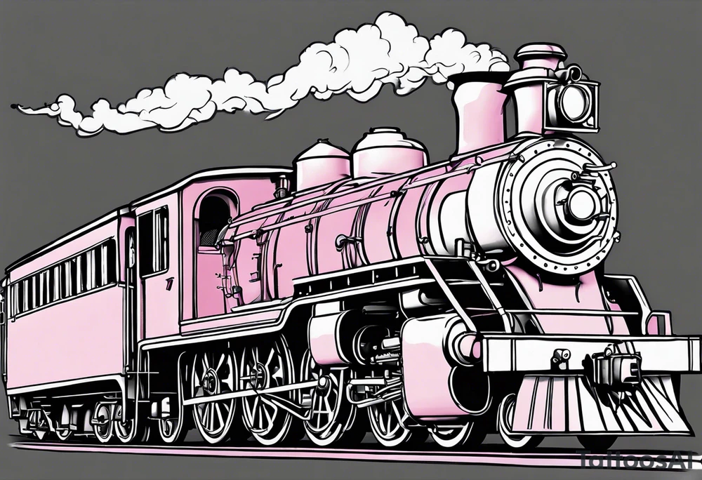 Mountain steam train with pink background tattoo idea