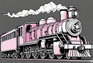 Mountain steam train with pink background tattoo idea