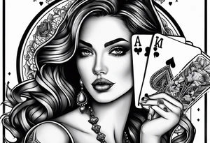 woman one hand holding poker cards tattoo idea