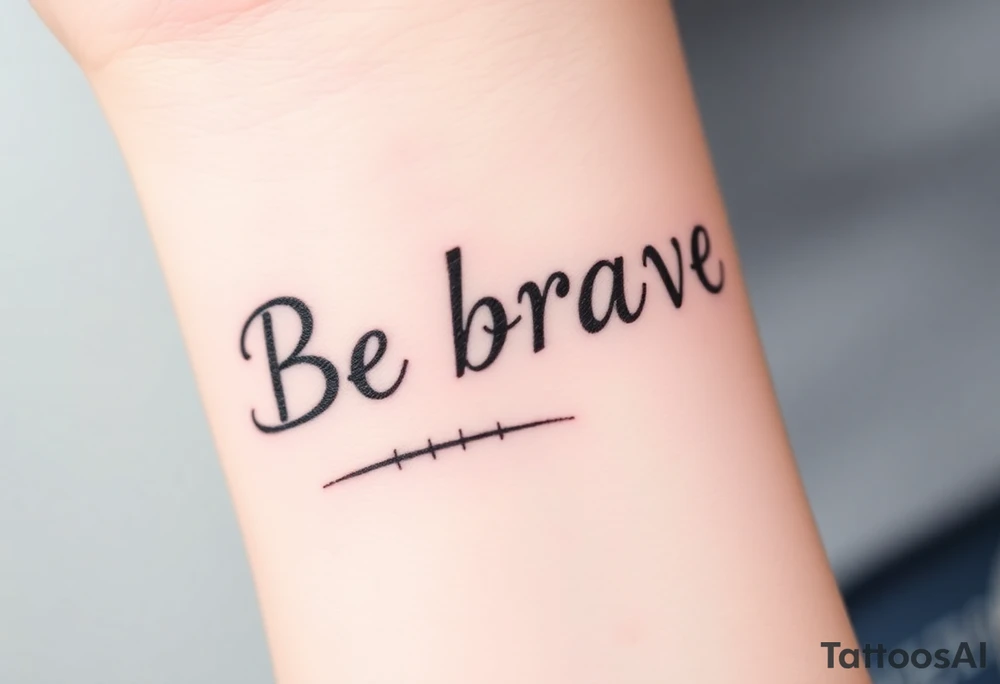 Be brave" written in Dauntless-inspired typography, with battle scars scratched into the letters tattoo idea