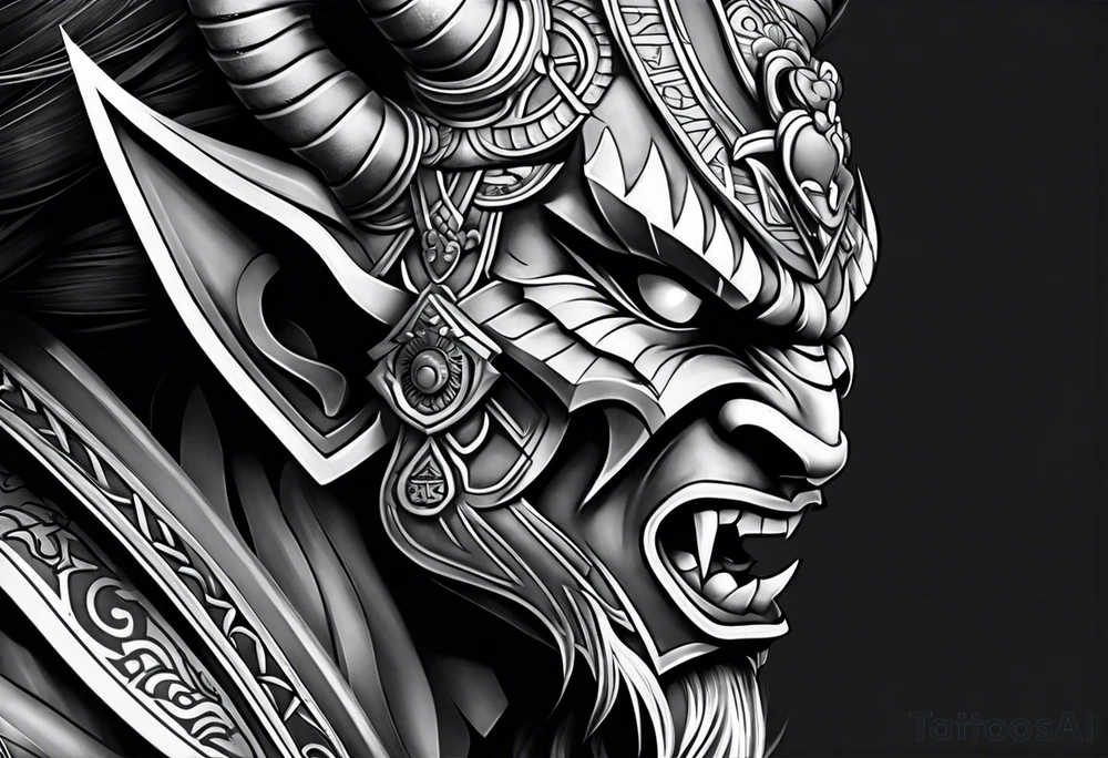 half Oni Mask on tricep tattoo idea