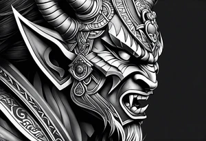 half Oni Mask on tricep tattoo idea
