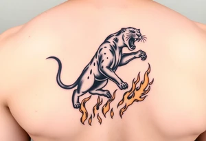 magnificent panther rising from golden flames with trailing embers tattoo idea