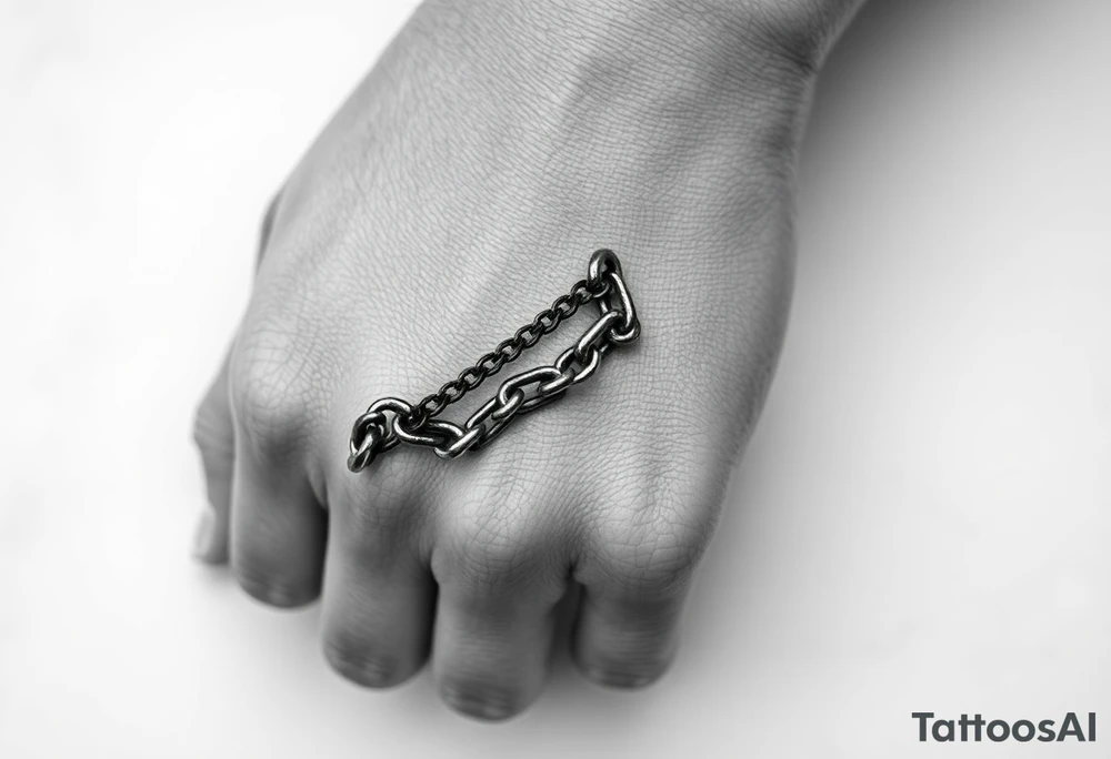 Chains wrapped on pointer finger and connected to thumb from my wrist showing whole hand tattoo idea