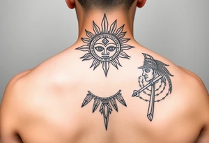 Curicaueri the sun god with purépecha line designs and Cuitzeo the war god tattoo idea