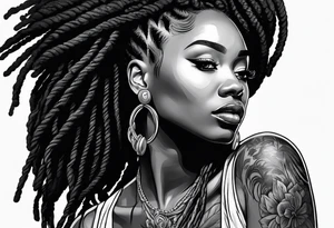 Black woman with locs tattoo idea