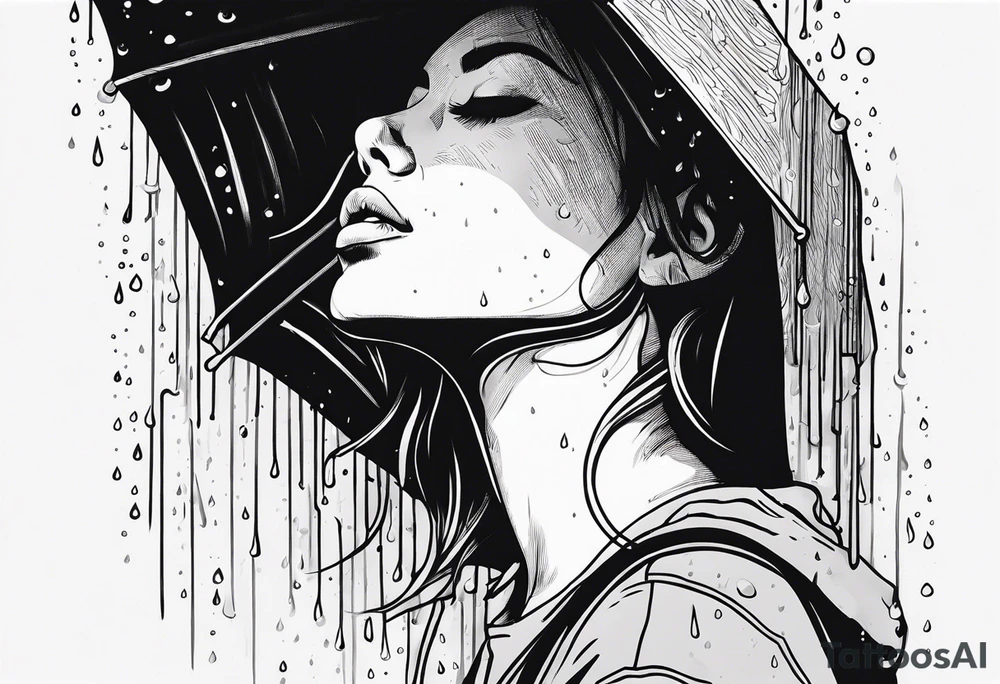 person under rain tattoo idea