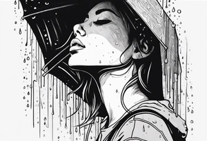 person under rain tattoo idea