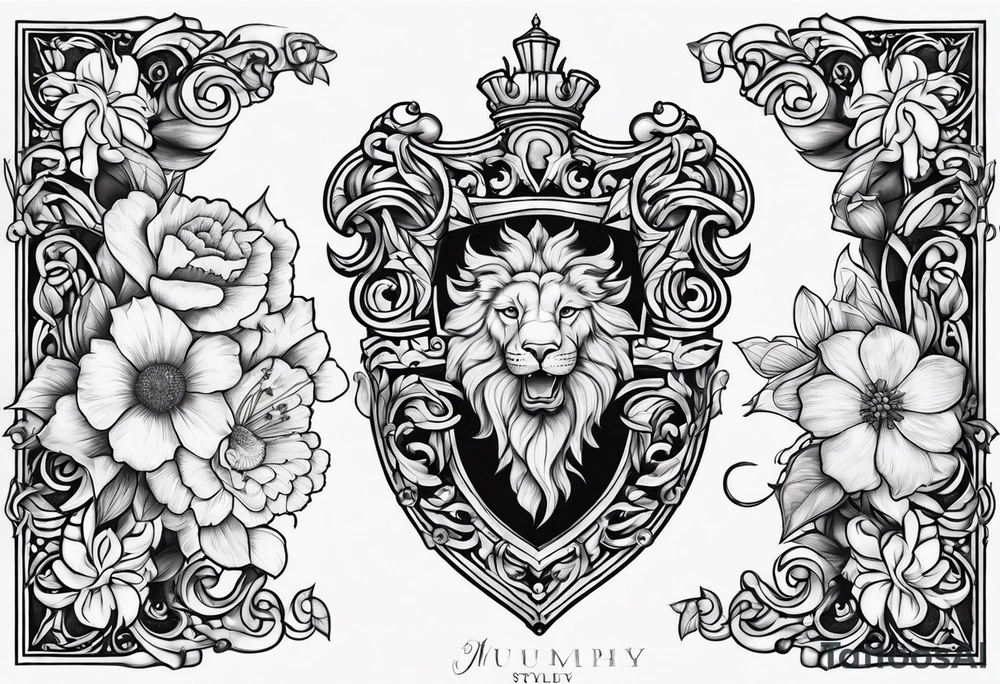 Murphy family crest with su flowers tattoo idea