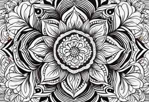 Flowers, colorful, horizontal, botanical with black and white mandala background tattoo idea